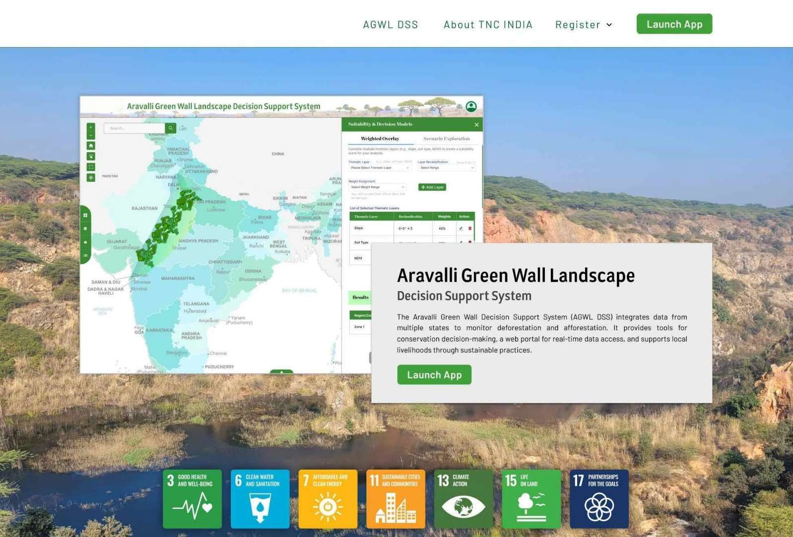 Aravalli Green Wall landscape decision support project screenshot from the supplied portfolio